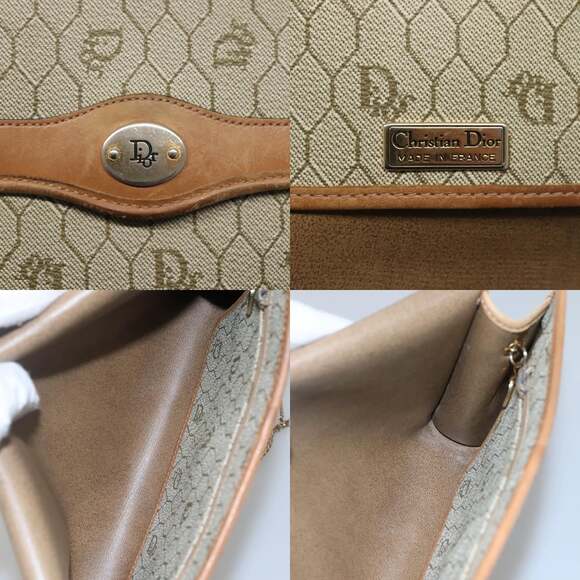 DIOR Honeycomb Canvas Chain Shoulder Bag Pvc Leather Beige - Picture 11 of 12